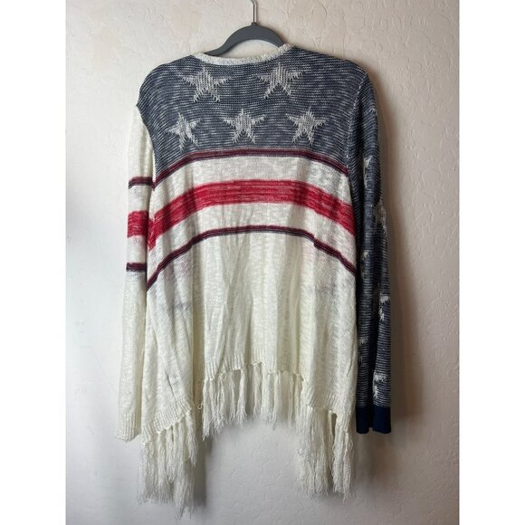 Lane Bryant Fringe Americana Stars and Stripes Red White Blue Cardigan 22/24 - Picture 4 of 5